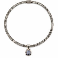 John Hardy Silver Blue Stone Kali Pendant Wheat Link Chain Necklace