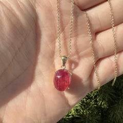 18k Gold 7.36ct Oval Cabochon Ruby Solitaire Pendant Adjustable Chain Necklace