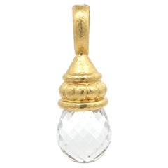 Elizabeth Locke 18k Gold Briolette Rock Crystal Hammered Enhancer Pendant
