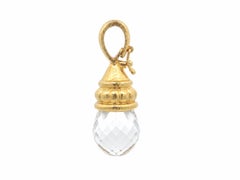 Elizabeth Locke 18k Gold Briolette Rock Crystal Hammered Enhancer Pendant