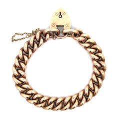 Antique Victorian 9k Rosy Yellow Gold Curb Link Bracelet Heart Lock Clasp