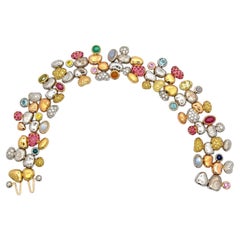 Paul Morelli 18k Gold Colorful Multi Gemstones & Diamonds Wide Pebbles Bracelet