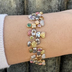 Paul Morelli 18k Gold Colorful Multi Gemstones & Diamonds Wide Pebbles Bracelet