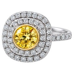 GIA Certified 0.55 Carat Fancy Intense Yellow Diamond Ring Weight Platinum/18KYG