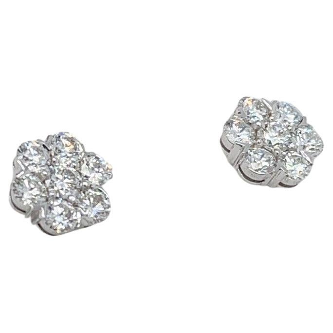 Diamond 1.40 Carats Flower Stud Earrings For Sale
