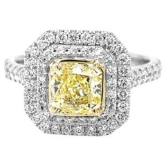 Fancy Yellow Radiant Diamond Ring 1.98 Carats Total Weight 18KYG/18KWG GIA