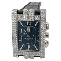 Harry Winston Avenue Diamond Watch 18K White Gold. Large Blue Face Original Box