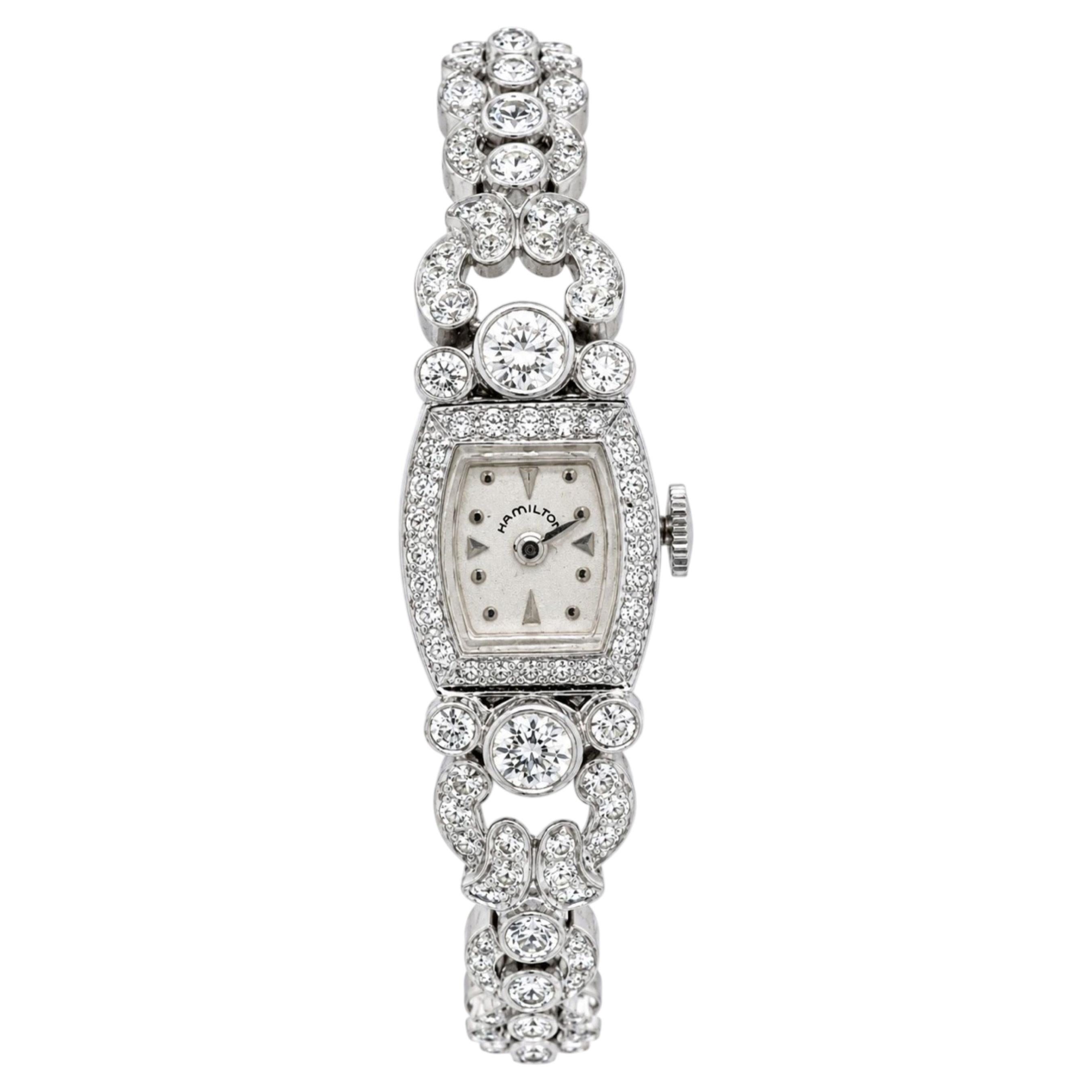 Reloj Hamilton vintage de diamantes y platino, con diamantes de alta calidad de 3 quilates y 33,9 gramos
