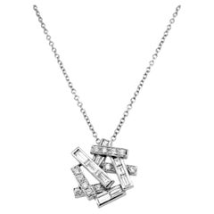 Natural Diamond 1.50 Carat Geometric Necklace Set in 18K WG. 16" Pendant 20mm