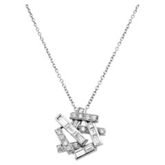 Natural Diamond 1.50 Carat Geometric Necklace Set in 18K WG. 16" Pendant 20mm
