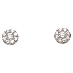 Diamond Cluster Earrings 1.00 Carats Set In 14K White Gold