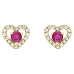 14K Yellow Natural Ruby & 1/10 CTW Natural Diamond Heart Earrings