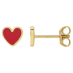 Heart Stud Earrings in14K Yellow Gold Red Enameled 5.9x5.5mm