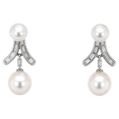 Orecchini pendenti con perle e diamanti, 0,56 TCW, in oro bianco 14K