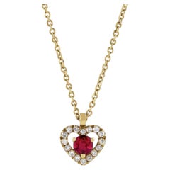 14K Yellow Natural Ruby & .06 CTW Natural Diamond Heart 18" Necklace