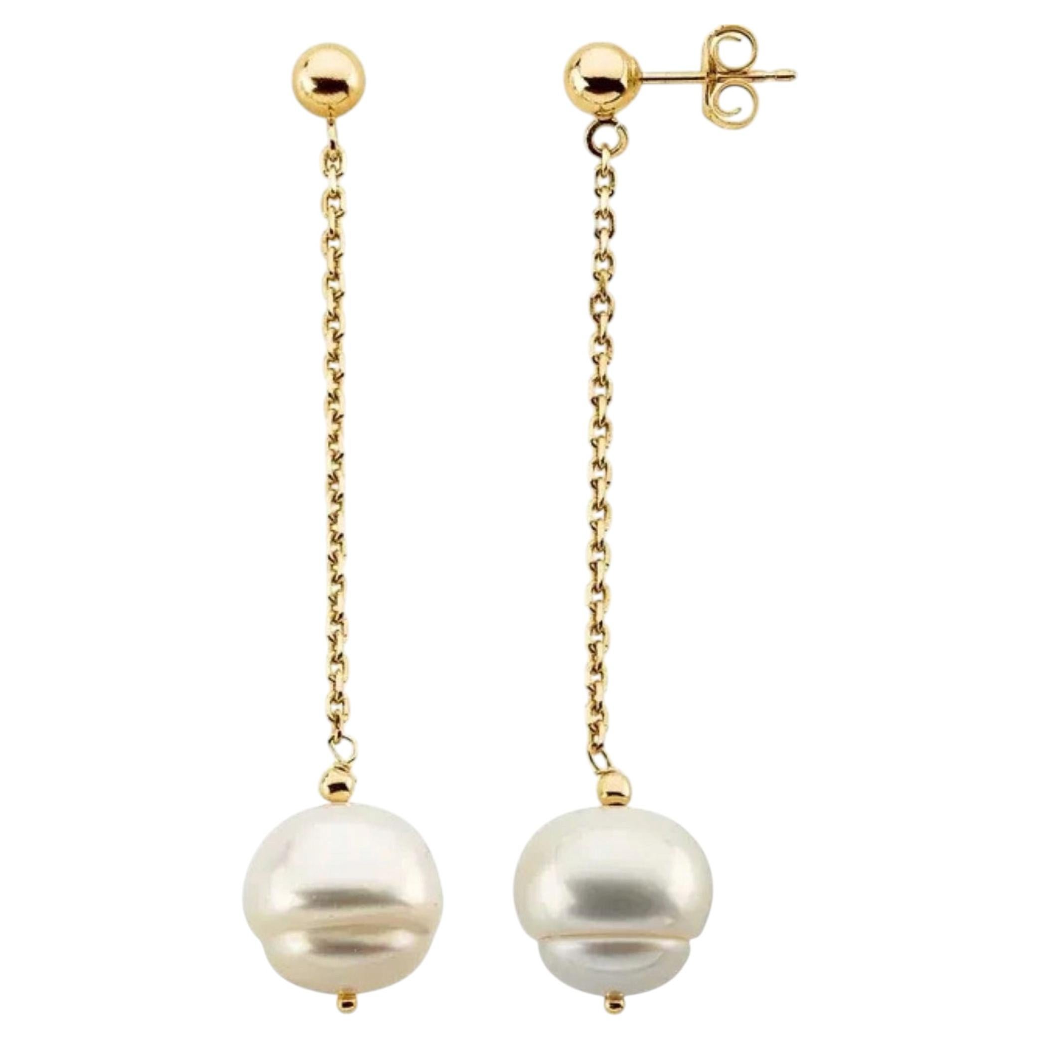 Freshwater Cultured Pearl Dangle Earrings, 9-11mm, 14K Yellow Gold