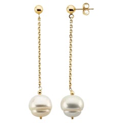 Freshwater Cultured Pearl Dangle Earrings, 9-11mm, 14K Yellow Gold