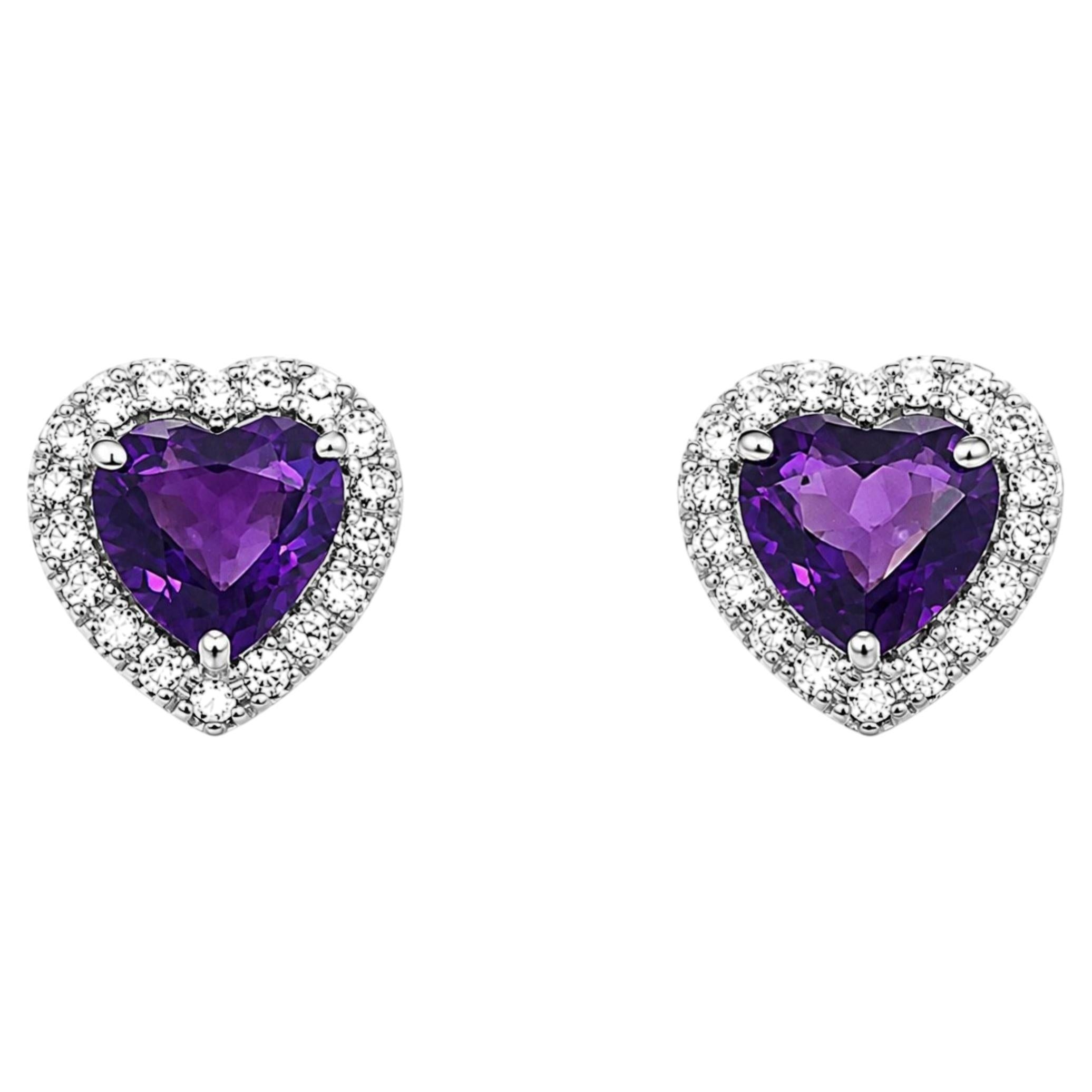 Diamond & Natural Heart Amethyst 2.24 Carats18K White Gold
