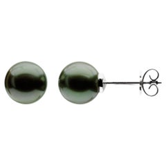 Orecchini a bottone con perle coltivate di Tahiti color grigio, in oro bianco 14K