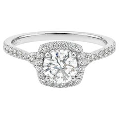 Natural Diamond Brilliant Engagement Ring 1.08 Carats GIA 0.30 Micro Pave. Plat