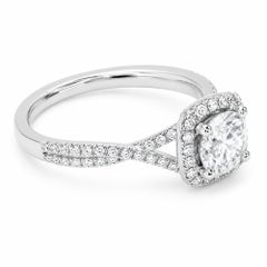 Anello di fidanzamento con diamante naturale taglio brillante da 1,08 carati, certificato GIA, con micro pavé da 0,30 carati. Plat