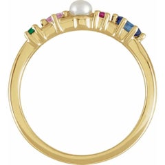 Cultured Freshwater Pearl & Natural Multi-Gemstone Ring, Set in 14K Yellow Gold
