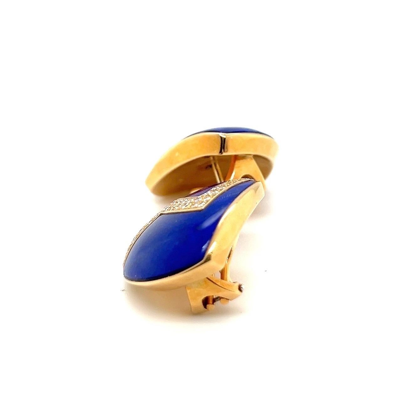 Taglio brillante Orecchini in oro giallo 18 carati, lapislazzuli e diamanti di Paul Binder, anni '90 in vendita