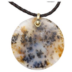Dendritic Moss Agate stone Necklace Natural Stone Pendant 14K Yellow Gold & Cord
