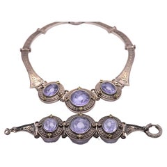 Cameo of Greek Zeus Leda Swan Gods in Italian Murano Glass Necklace & Bracelet