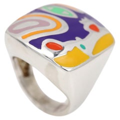 Picasso Enamel Art Ring Sterling Silver Vintage Made in Italy