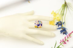 Picasso Enamel Art Ring Sterling Silver Vintage Made in Italy