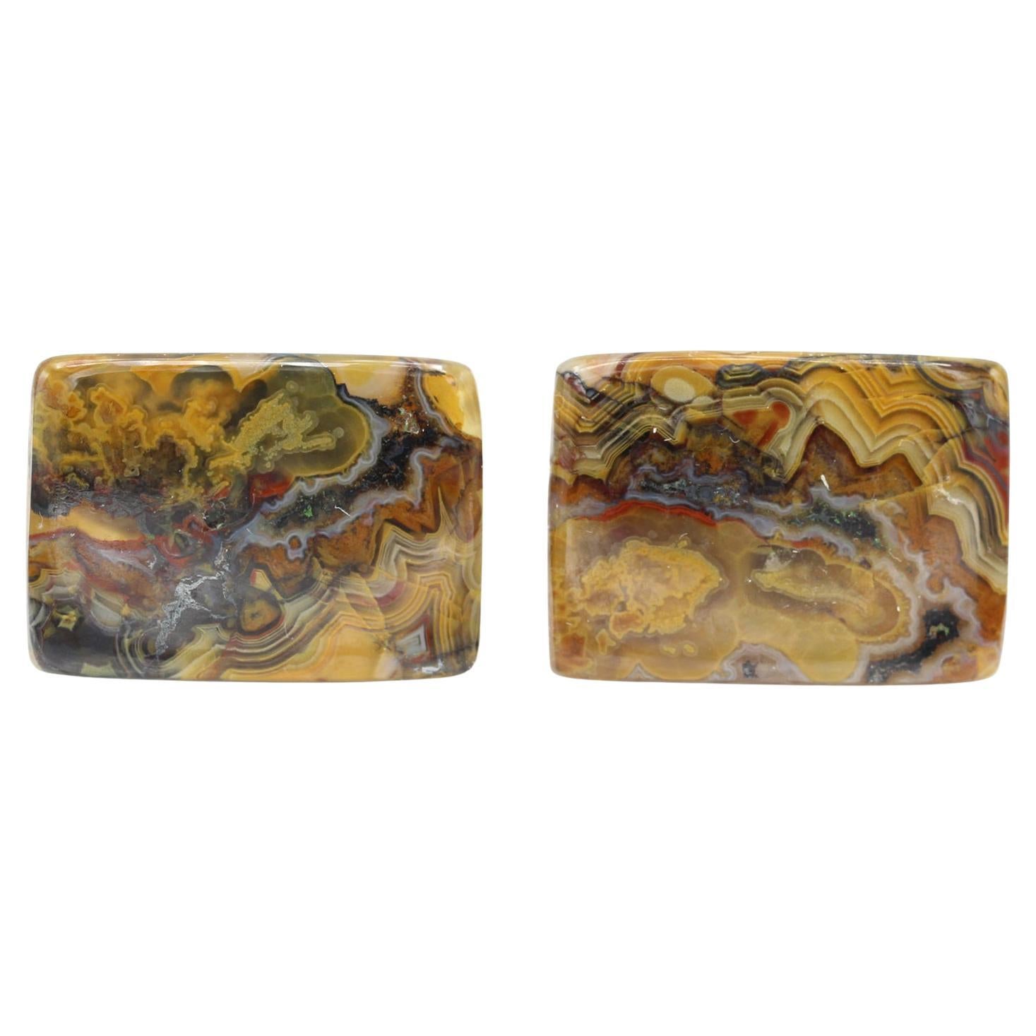 Natural Stone Cufflink for men Crazy Agate Stone Men's Jewelry  #93 For Sale