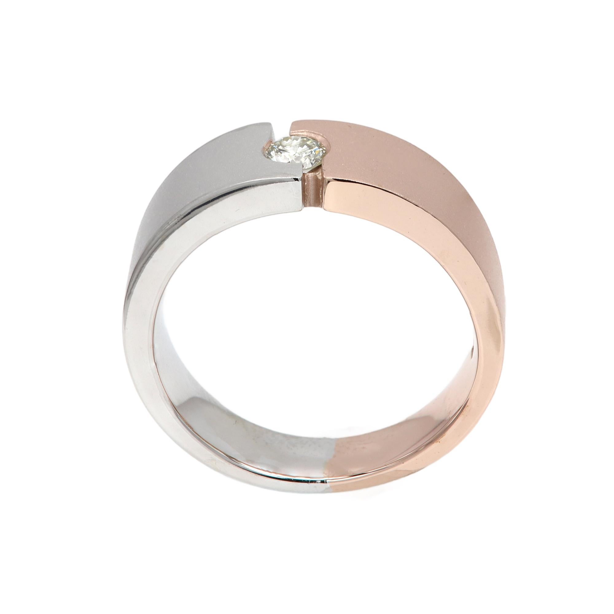 Hombres Anillo de Diamantes 14 Quilates Dos Tonos de Oro Cepillado Banda de Oro Rosa y Blanco para Hombres Corte redondo en venta