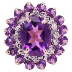 Vintage Amethyst Cocktail Ring 10 Karat Yellow Gold  Large Purple Gemstone