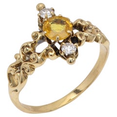 Vintage 3 Stone Ring Diamond and Sapphire Ring 14 Karat Yellow Gold Circa 1940's
