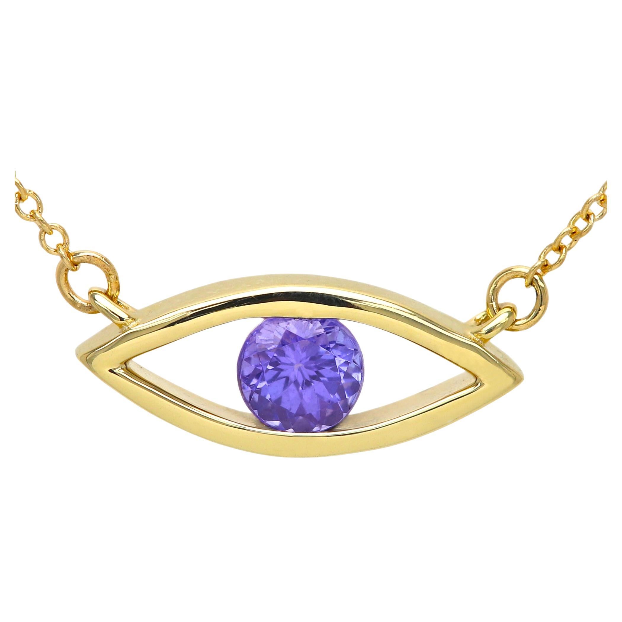 Evil Eye 14 Karat Dezember Geburtsstein Lila Tansanit Halskette Lila Auge Lila Auge