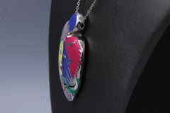 Chagall Art Pendant Enamel Replica Heart Necklace, Sterling Silver 925
