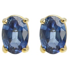 Pendientes Ovalados Zafiro Azul 6 x 4 Zafiro Natural Oro Amarillo 14 Kilates