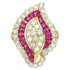 Vintage Ruby Diamond Ring 18 Karat Natural Baguette Ruby and Natural Diamonds