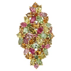 Large Tourmaline Cluster Ring Natural Multi Color Gemstones 18 CT
