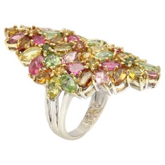 Large Tourmaline Cluster Ring Natural Multi Color Gemstones 18 CT