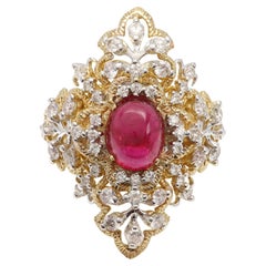 Vintage Rubellit Ring 18 Karat und Diamanten Viktorianischer Stil Rubellit Cocktail