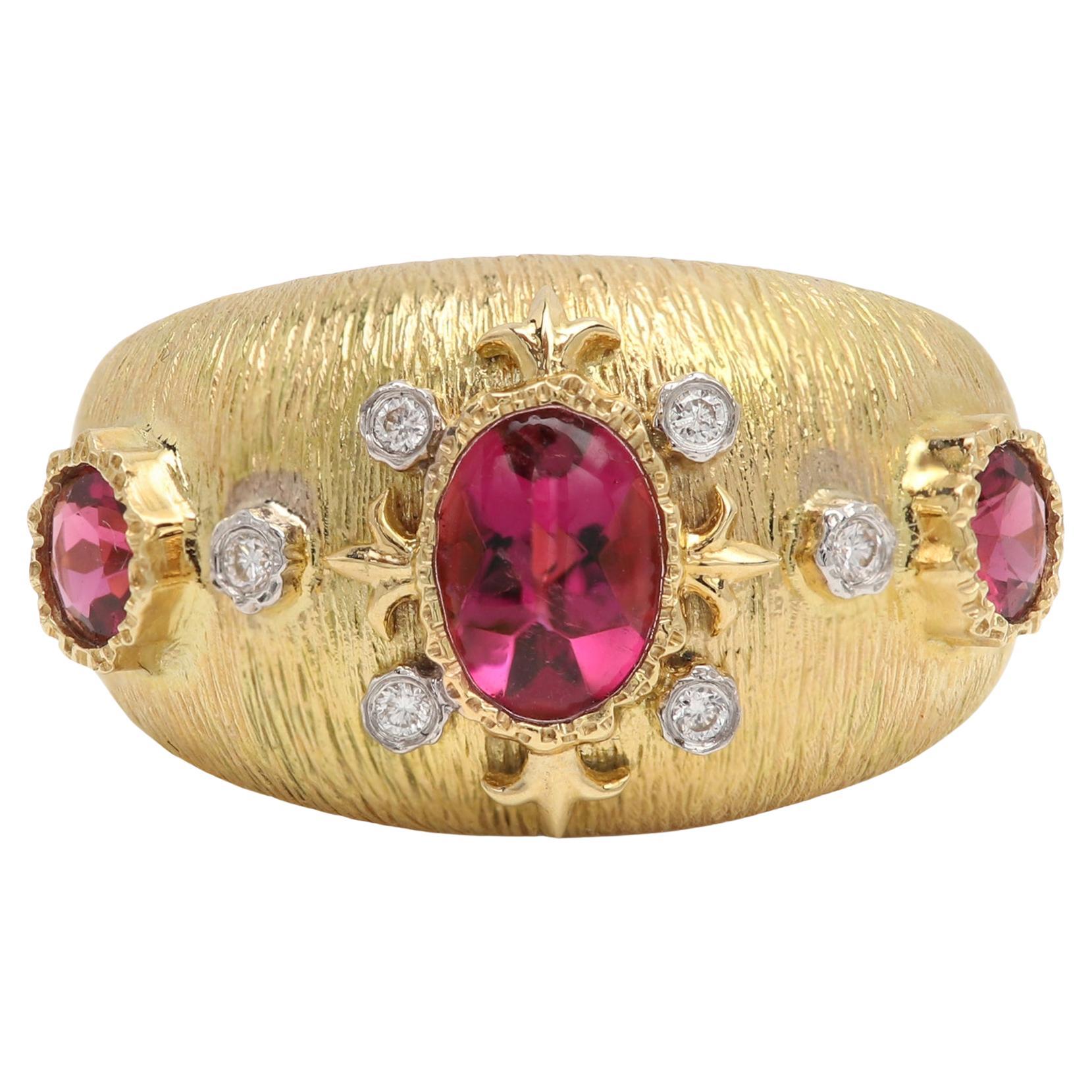 Anello di rodolite vintage a 18 carati  gemme rosse naturali Oro giallo massiccio in vendita