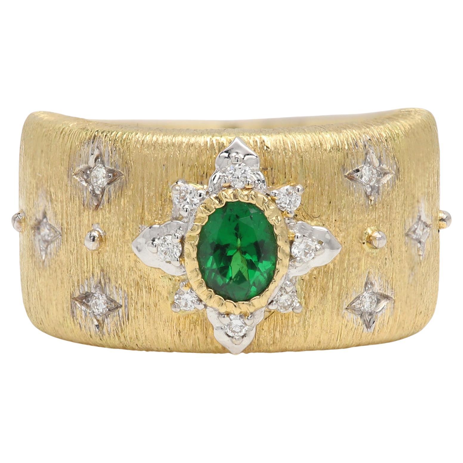 Vintage 18 Karat Green Tsavorite Ring Band Pietre naturali e oro giallo massiccio
