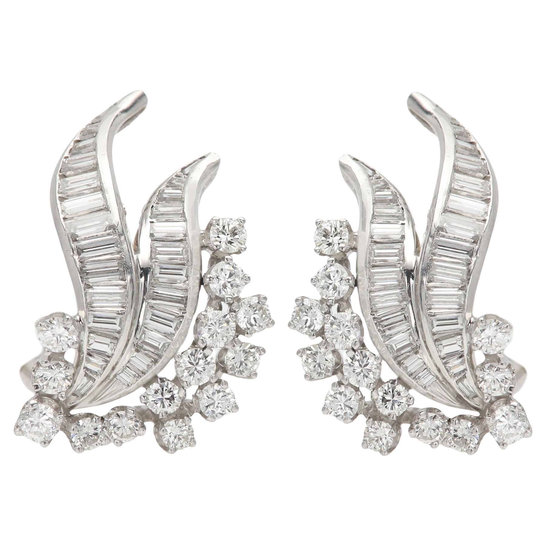 Boucles d'oreilles vintage en platine et diamants naturels Boucles d'oreilles design en diamants naturels
