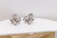 Art Deco Leaf Diamond Earrings Natural Diamonds Omega Backs Vintage 18k Gold