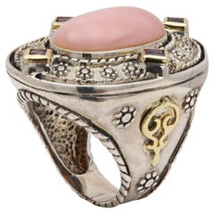 Anello vintage con opale rosa, argento sterling e oro 18 carati, realizzato in Italia in stile gotico
