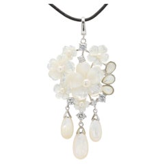 Large Flower Pendant Mother of Pearl Necklace Sterling Silver 925