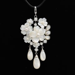 Large Flower Pendant Mother of Pearl Necklace Sterling Silver 925