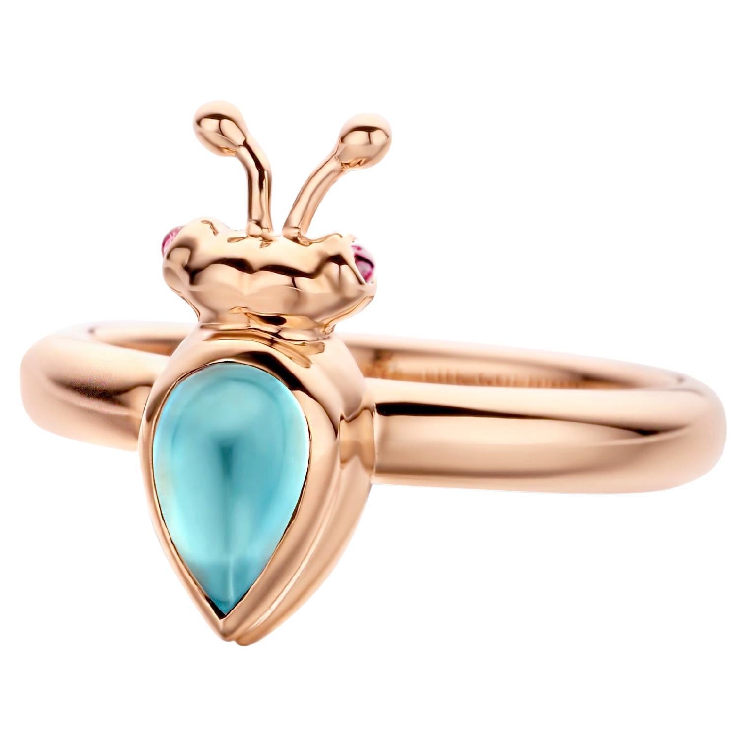 Aquamarine 18 Karat Rose Gold Modern Ring For Sale